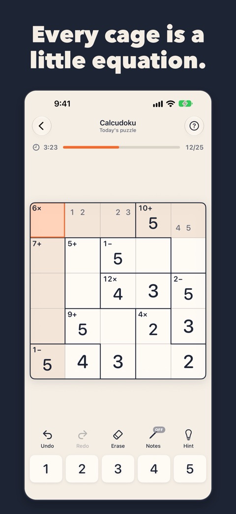 A Calcudoku grid with cages